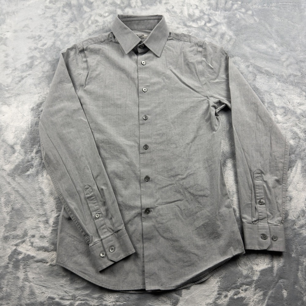 Express 1MX Fitted Dress Shirt Mens XS Gray Long Sleeve Button Down Cotton Blend
